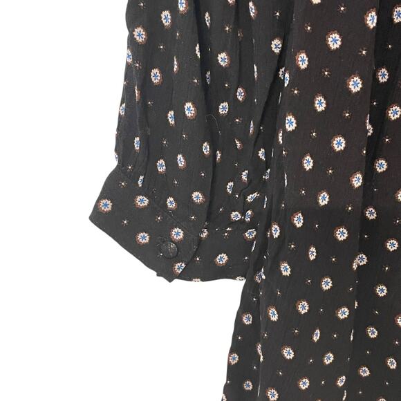 Lost + Wander Dress Black Geometric Long Sleeve Smocked Mini Dress Size M - Picture 3 of 9